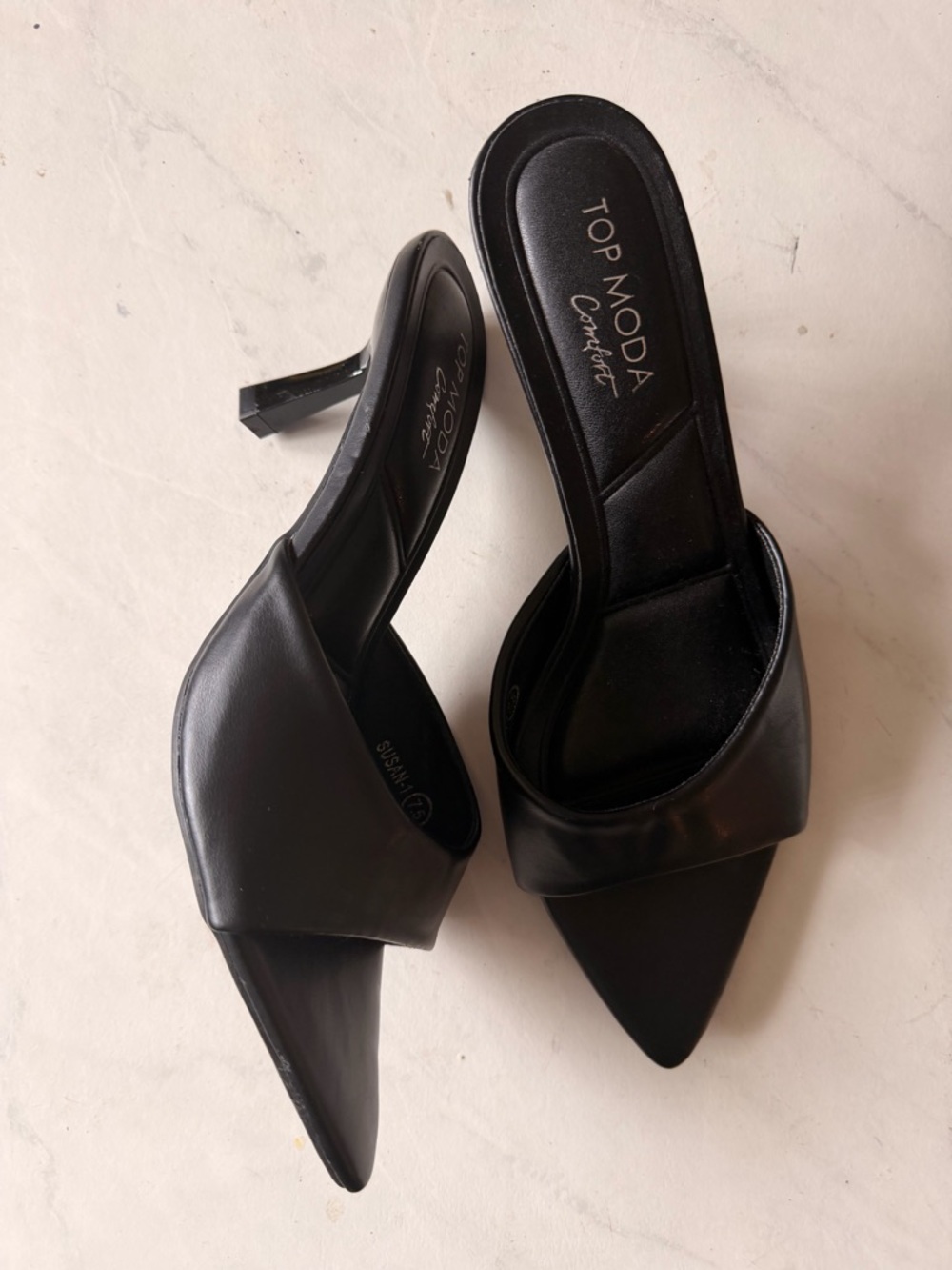 TOP Moda Black Pointed Slip-On Mules